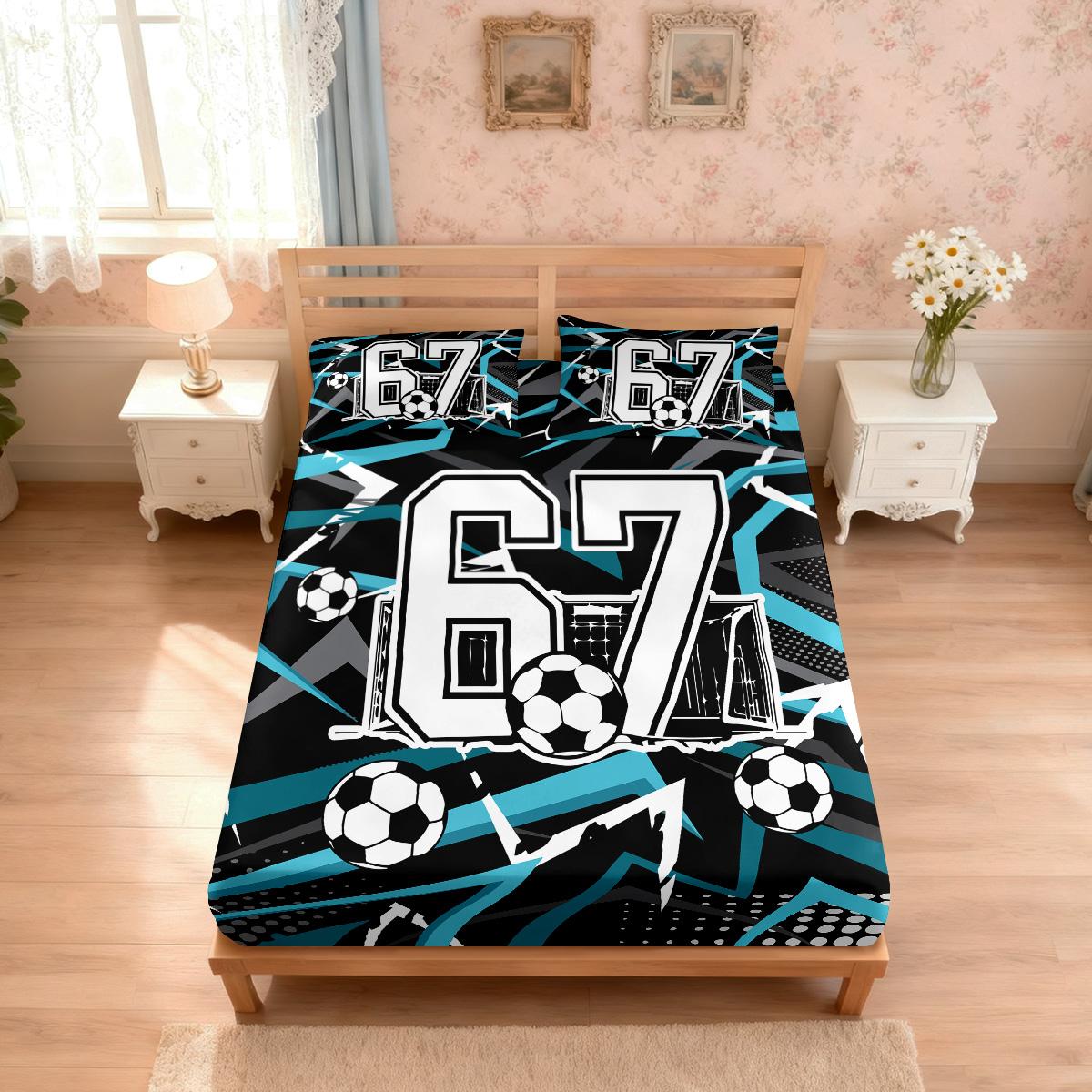 

3Pcs Football Sport 67 Element Print Bed Sheet Set Multi Size Soft Bedcover Bedroom Bedding Festival Decoration Machine Washable 90x191cm