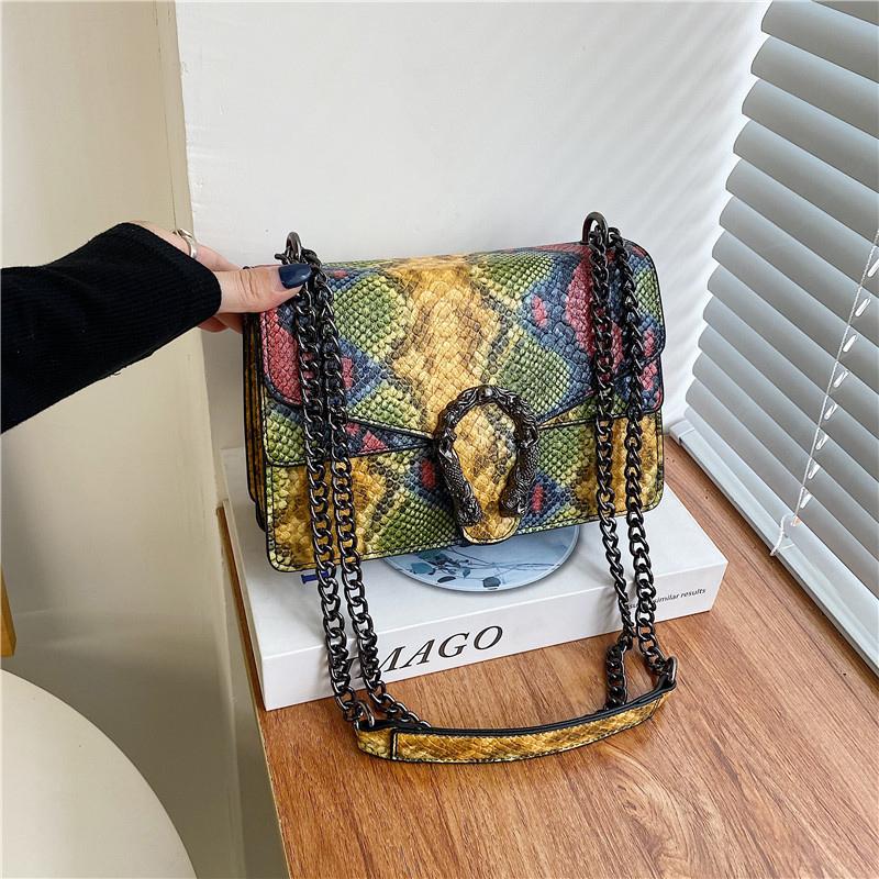 Women PU Crossbody Bag Chain Messenger Women's Bag Double Compartment Small Square Bag New Crocodile Pattern Bag