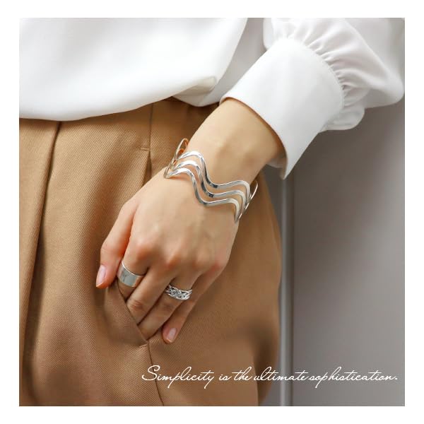 Gin No Large Openwork Wave Plate 925 Sterling Simple Accent with Wave [Shinjuku Kura] Bangle, Silver, Wide, Large, Lines, Women's