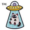 Kitten Badge Pin Enamel UFO Cat Metal Brooch, Aliens Ship Pin, Lapel Clothing Bag Scarves Hat Accessories for Men Women Brooch