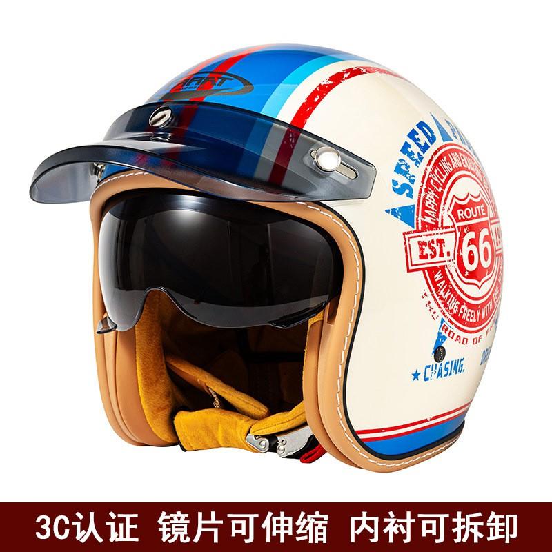 Vintage Cruiser Motorcycle Helmet 3/4 Open Face Full Coverage Breathable UV Protection Unisex All Season Scooter