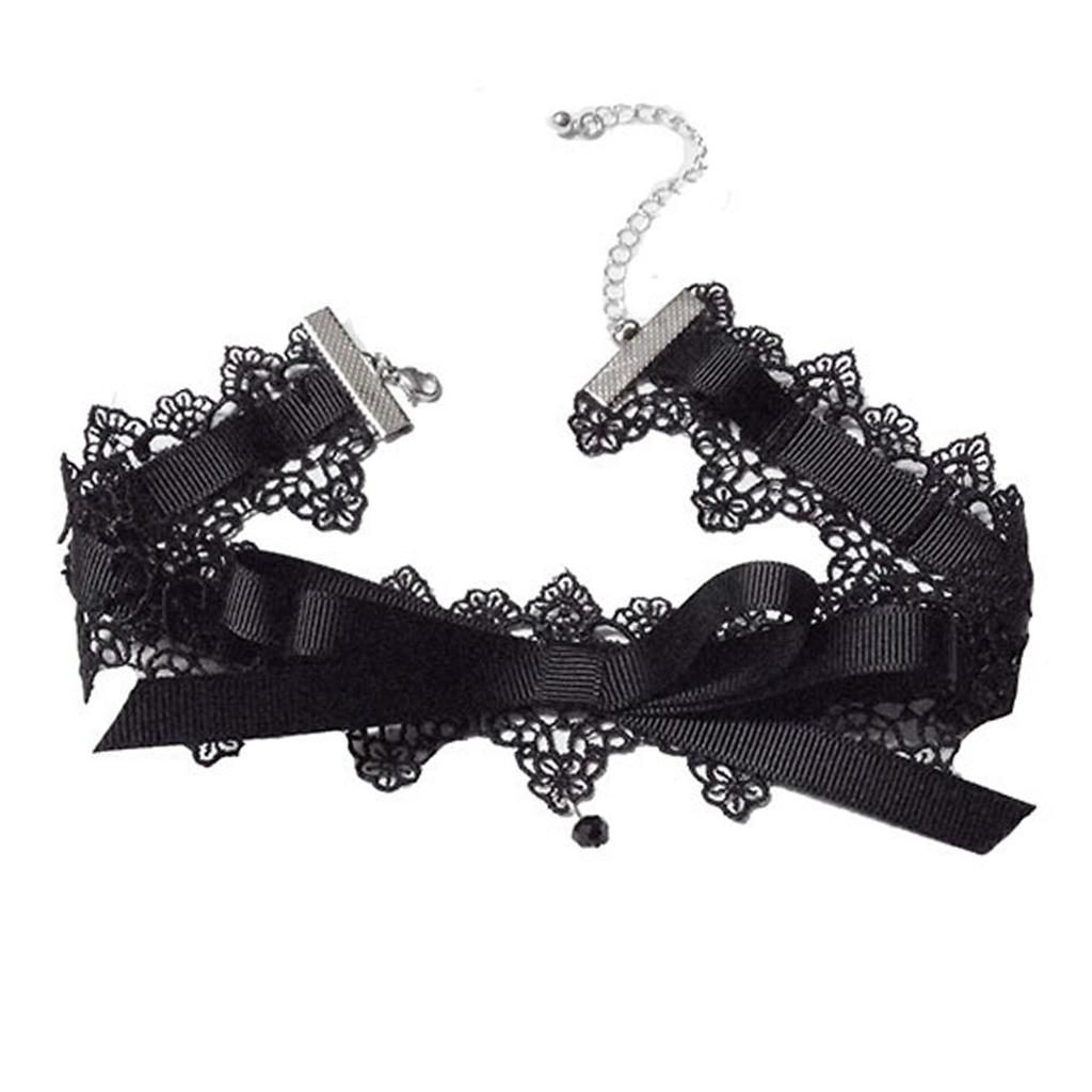Schöne Schwarze Spitze Schleife Knoten Kragen Halskette Elegant Vintage Weiches Choker Band Halsketten Damen Schmuck Cosplay Geschenk