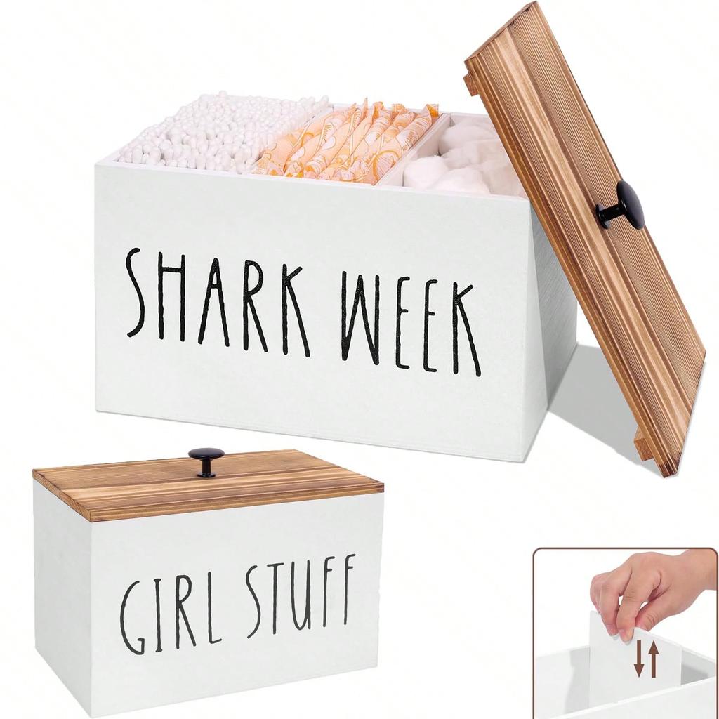 1pc Tampon Organizer, Farmhouse Style Bathroom Organizer Container, Country Style Wooden Bathroom Organizer with Cover
