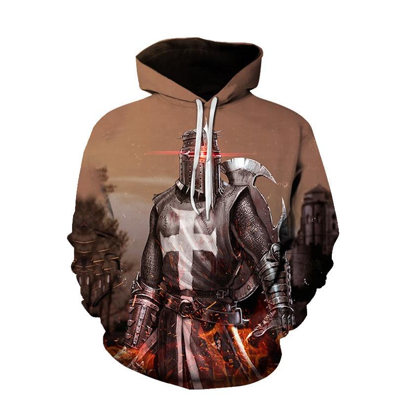 Podzimní 3D mikiny s potiskem templářských rytířů, módní, ležérní, sportovní, s dlouhým rukávem, pánské mikiny s kapucí