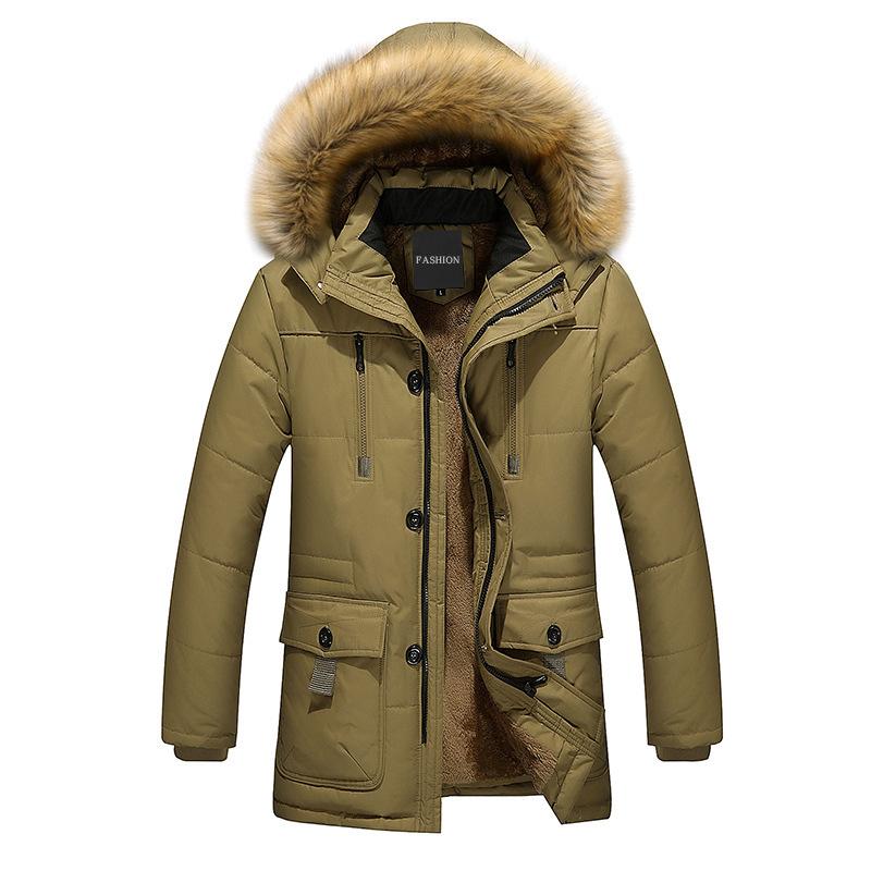 Winter Men's Cotton Padded Clothing Mid-Length Coat Men's Thickened Hooded Plus Size