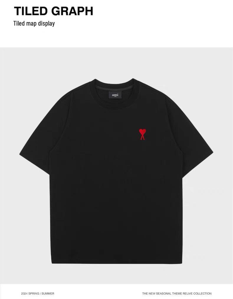 AMI&EASY Classic Short-Sleeve Men's T-Shirt with Small Heart Embroidery - Casual and Versatile Summer Wear