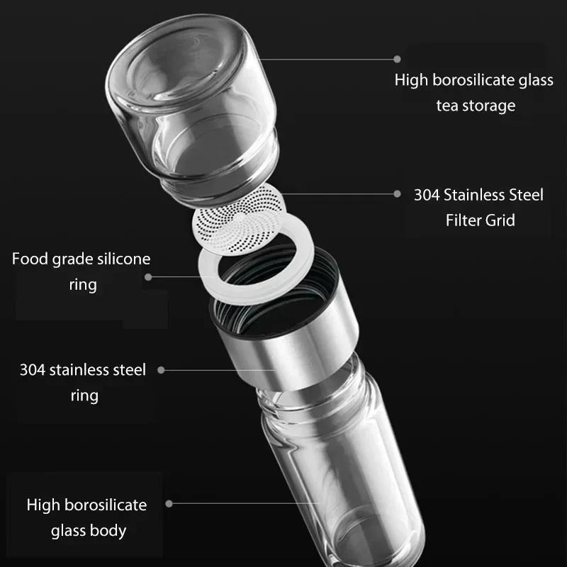 500ML Tea Water Bottle High Borosilicate Glass Double Layer Tea Water Cup Teas Infuser Bottle Tumbler Drinkware with Teas Filter