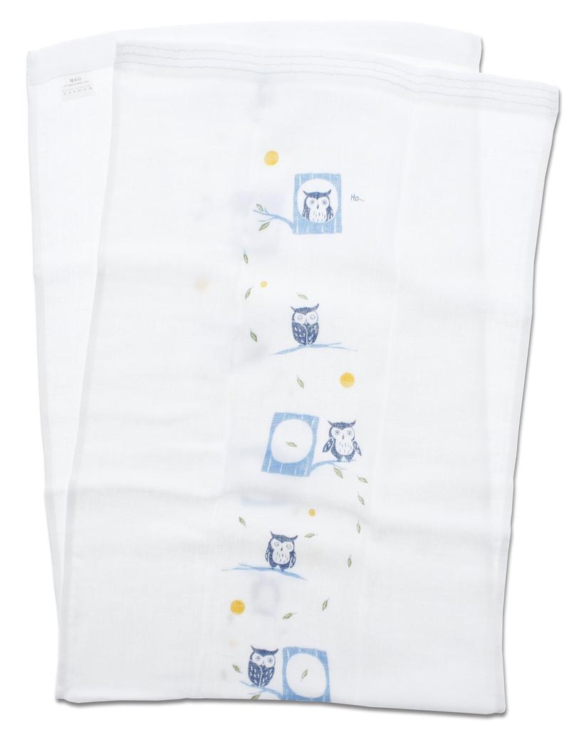 Kontex Imabari Hagoromo Gauze Face Towel with Moonlit Owl 33 x 95cm Design, Blue, Approx.