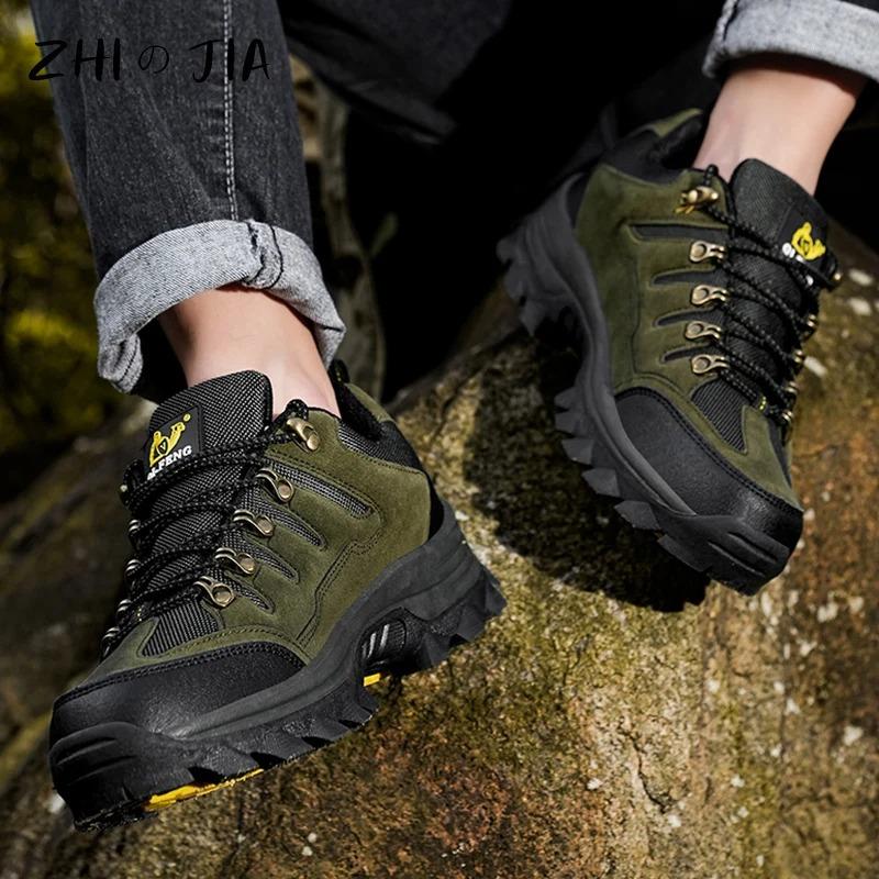 Outdoor Men's Sneaker Autumn Winter Couples Casual Shoes Mountaineering Shoes Men's Leather Walking Shoes Large Footwear