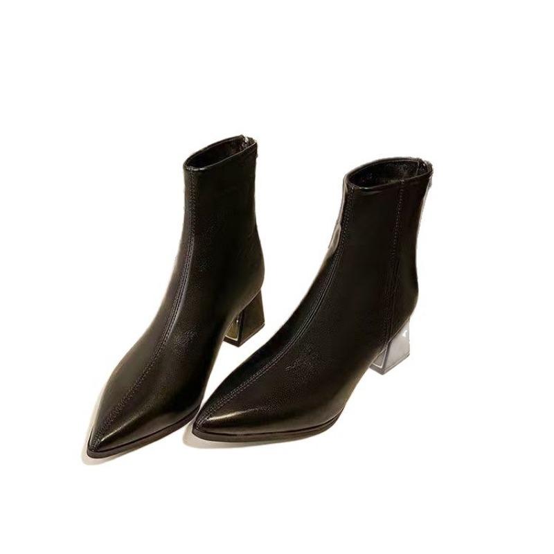 High Heel Boots Thick Heel Pointed Fashion Boots Women's Autumn and Winter New Versatile Women's Boots Rear Zipper Short Boots Women's