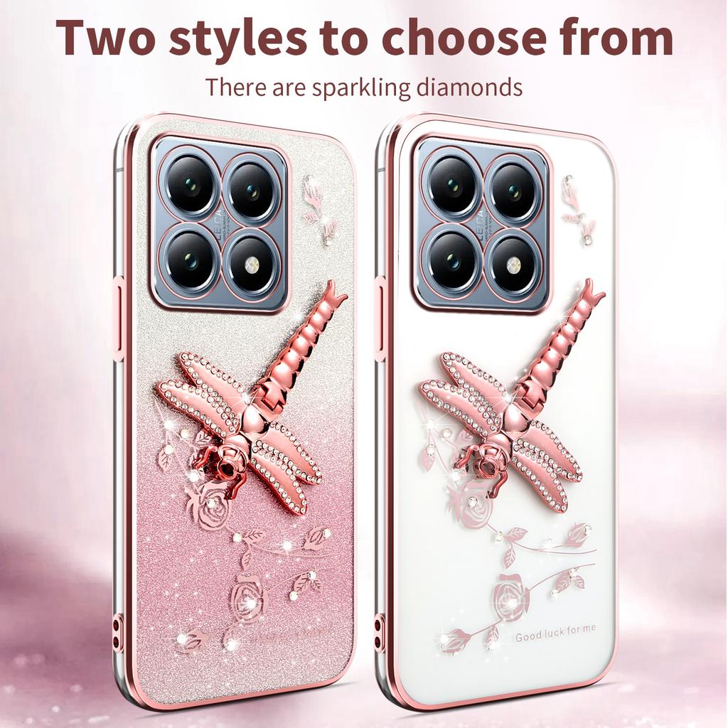 KADEM For Xiaomi 15T Case Dragonfly Kickstand TPU Flowers Glitter Phone Cover