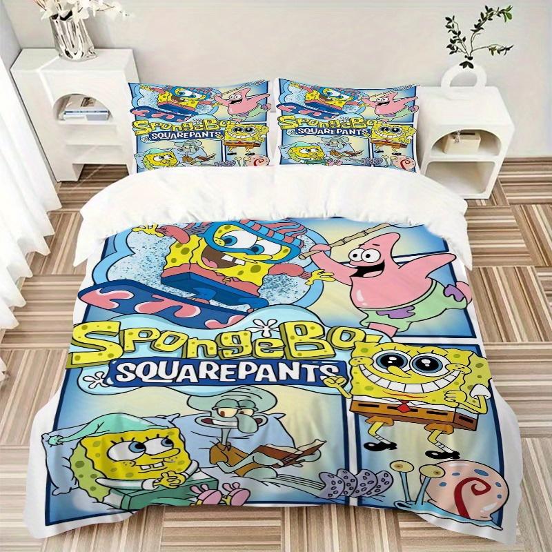 3pcs Handsome SpongeBob Quilt Cover Set (1 Quilt Cover + 2 Pillowcases Without Pillow Core), High-Definition Printing for Home and Dormitory.F020
