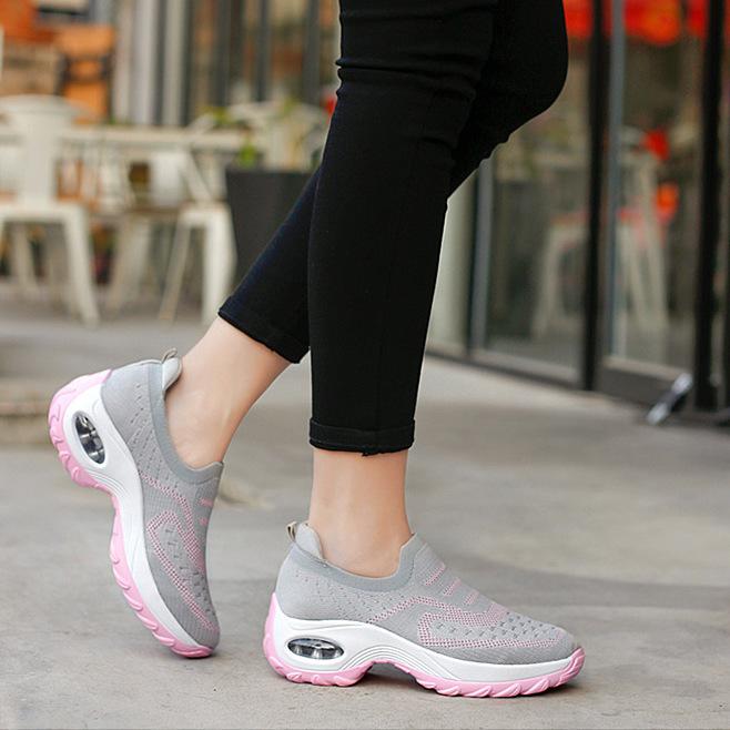 Large Size Women's Shoes Air Cushion Flying Woven Breathable Sports Shoes Dance Foot Cover Casual Women's Shoes Rocking Shoes Socks Shoes