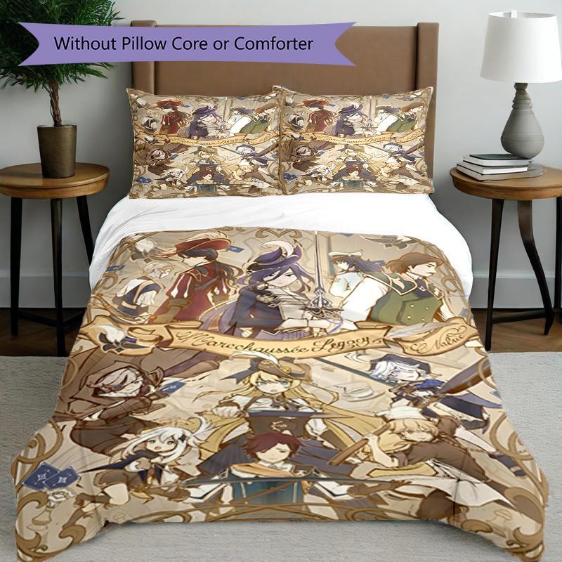 3pcs Duvet Cover Set (1*Duvet Cover + 2*Pillowcase, Without Core), Genshin Impact Print Bedding Set, Bedroom Decor, All‑Season, Birthday Gift