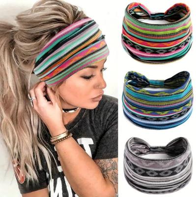 Kadın Boho Pamuk Baskılı Kafa Bandı Spor Bandı Çizgili kafa bandı Geniş Kenar Yoga Kafa Bandı Yumuşak Saç Bandı Headdress Paketi Kadın Kızlar Saç Bandı