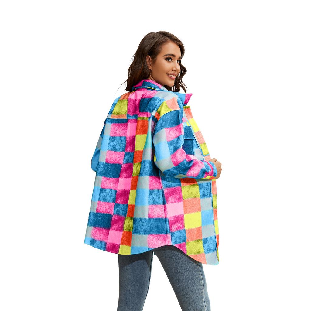Self-shot 25 autumn and winter models, woolen color matching casual fashion lapel long-sleeved jacket 2 2258-2
