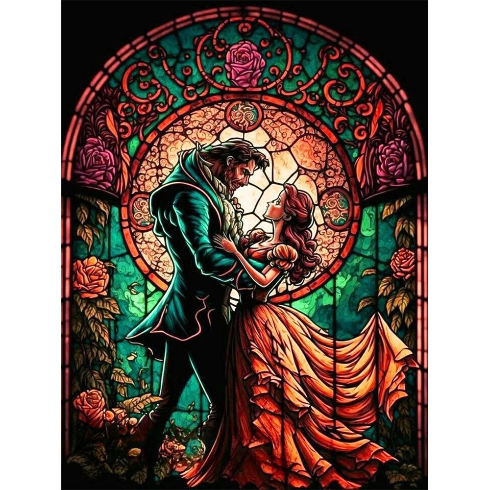 

Disney Diamond Painting Beauty and The Beast Style Artwork Wall Decoration Full of Diamonds Cross Stitch DIY Gift Home Decor Round 20x30cm