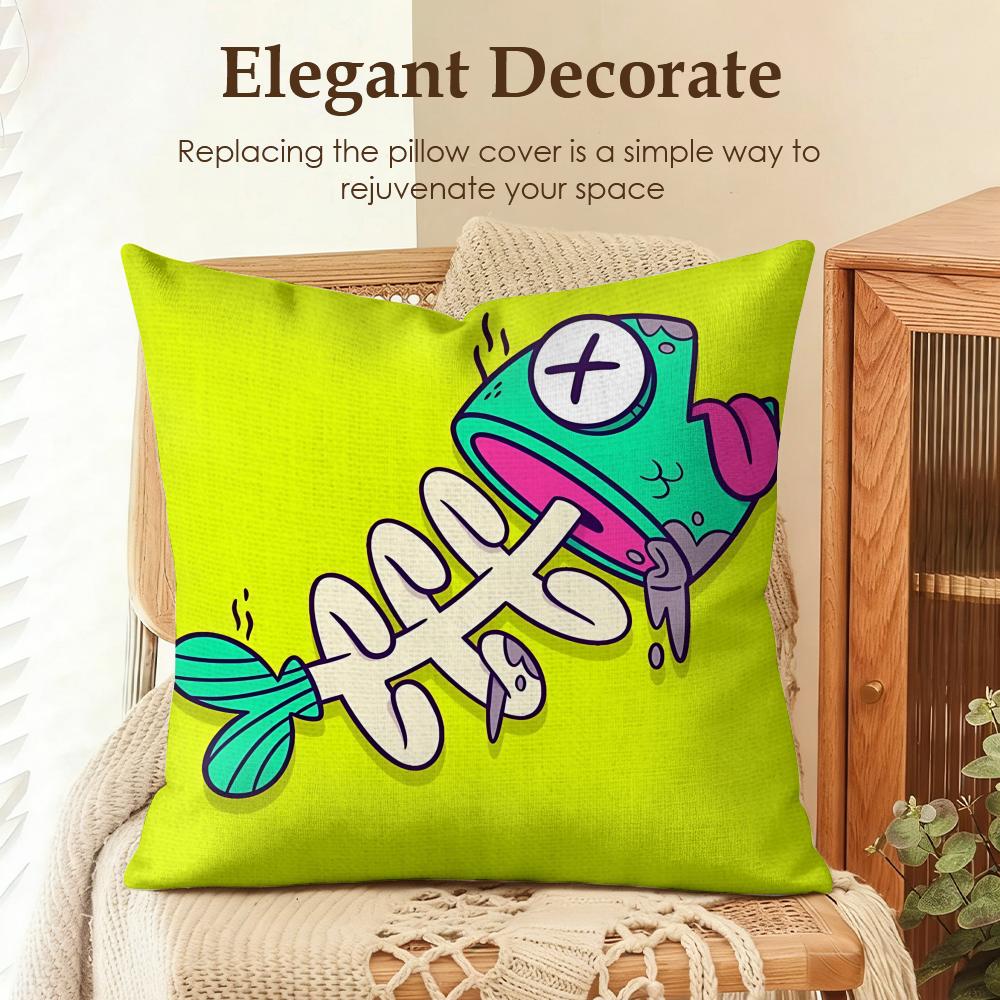 Kids Cartoon Cute Animal Cushion Cover Natural Linen Organic Fabric Double-Sided Printing Sofa Home Decor Gift Pillow Case