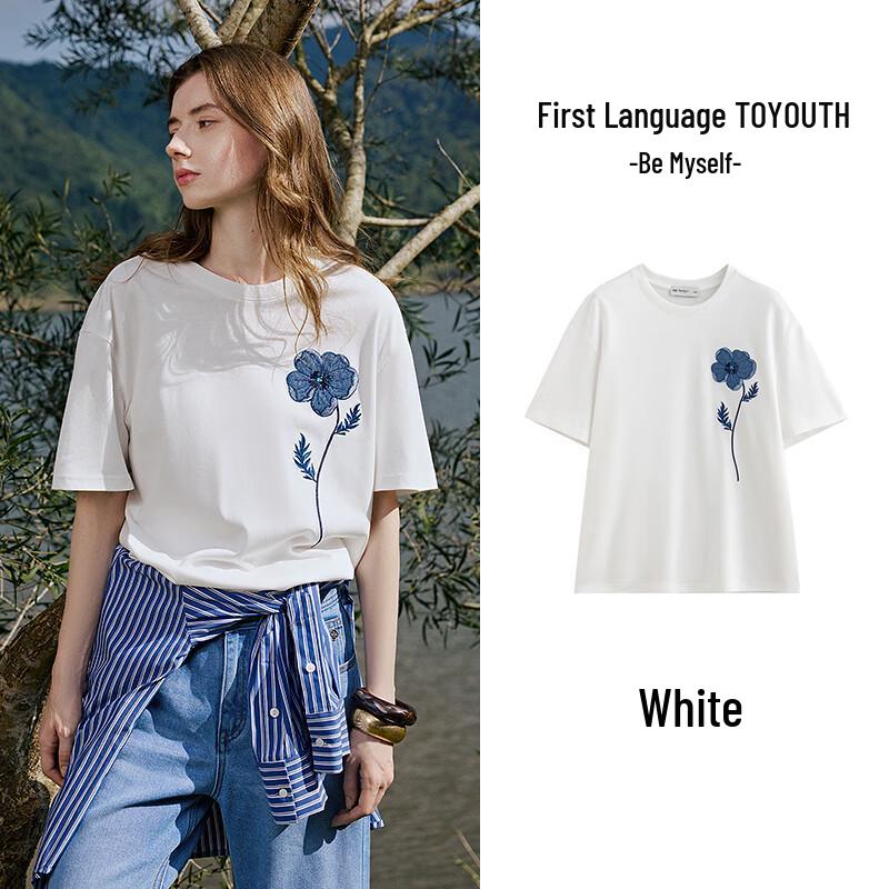 Chuyu Women's Cotton Blend Denim Patch Embroidered T-Shirt