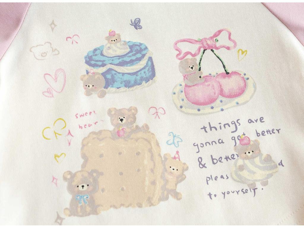 Koreańska Jesienna Koszulka z Długim Rękawem dla Dziewczynek: Uroczy, Blok Kolorów, Wszechstronny Nadruk