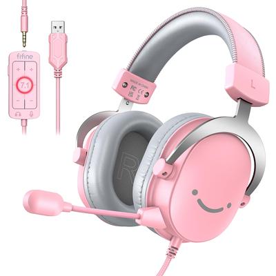 FIFINE Gaming Surround 50mm Detachable Omnidirectional Compatible with Adjustable Closed Game Live Pink AmpliGame H9P Headset, 7.1 Sound, Wired,