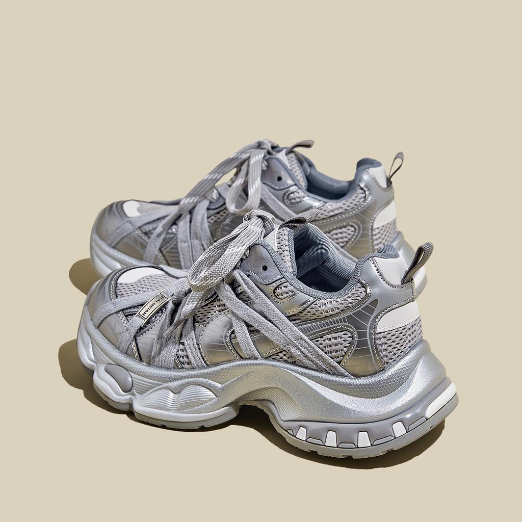 Leather popular dad shoes women's thick-soled 2025 autumn new soft-soled breathable lightweight versatile sports and leisure shoes