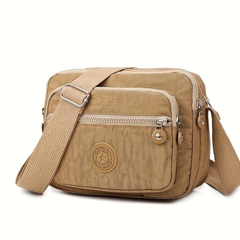 

Прочная многослойная сумка через плечо на молнии, нейлоновая квадратная сумка через плечо, идеальная сумка-мессенджер для ежедневного использования хаки