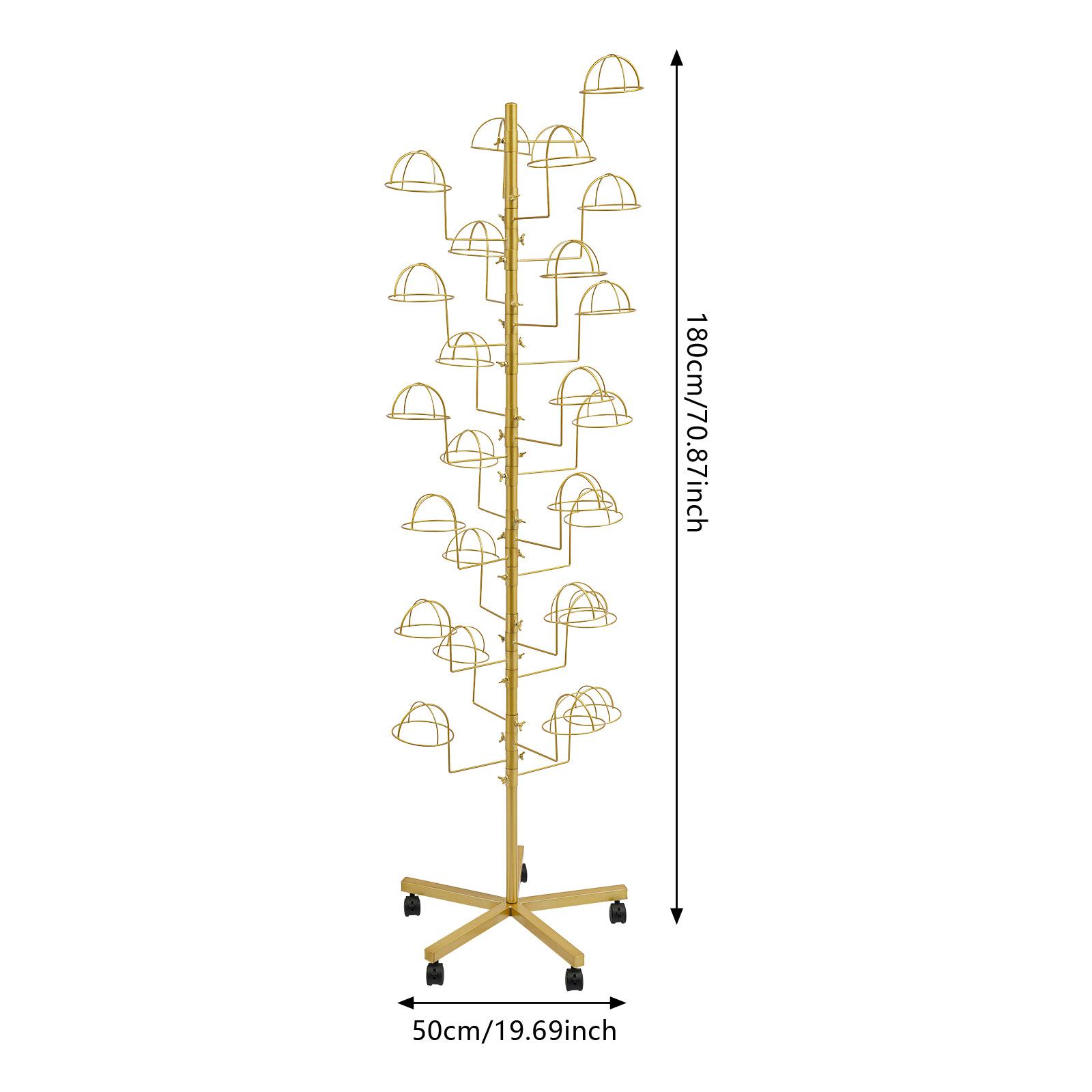 Metal Hats Display Stand, Hat Storage Stand with 25 Hooks, Freestanding Hat Display Stand-Gold золотой