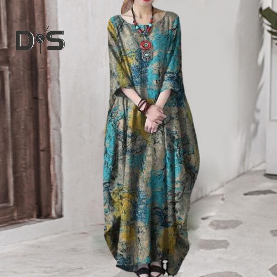 Женское платье макси с круглым вырезом и рукавами 3/4 — фото 3