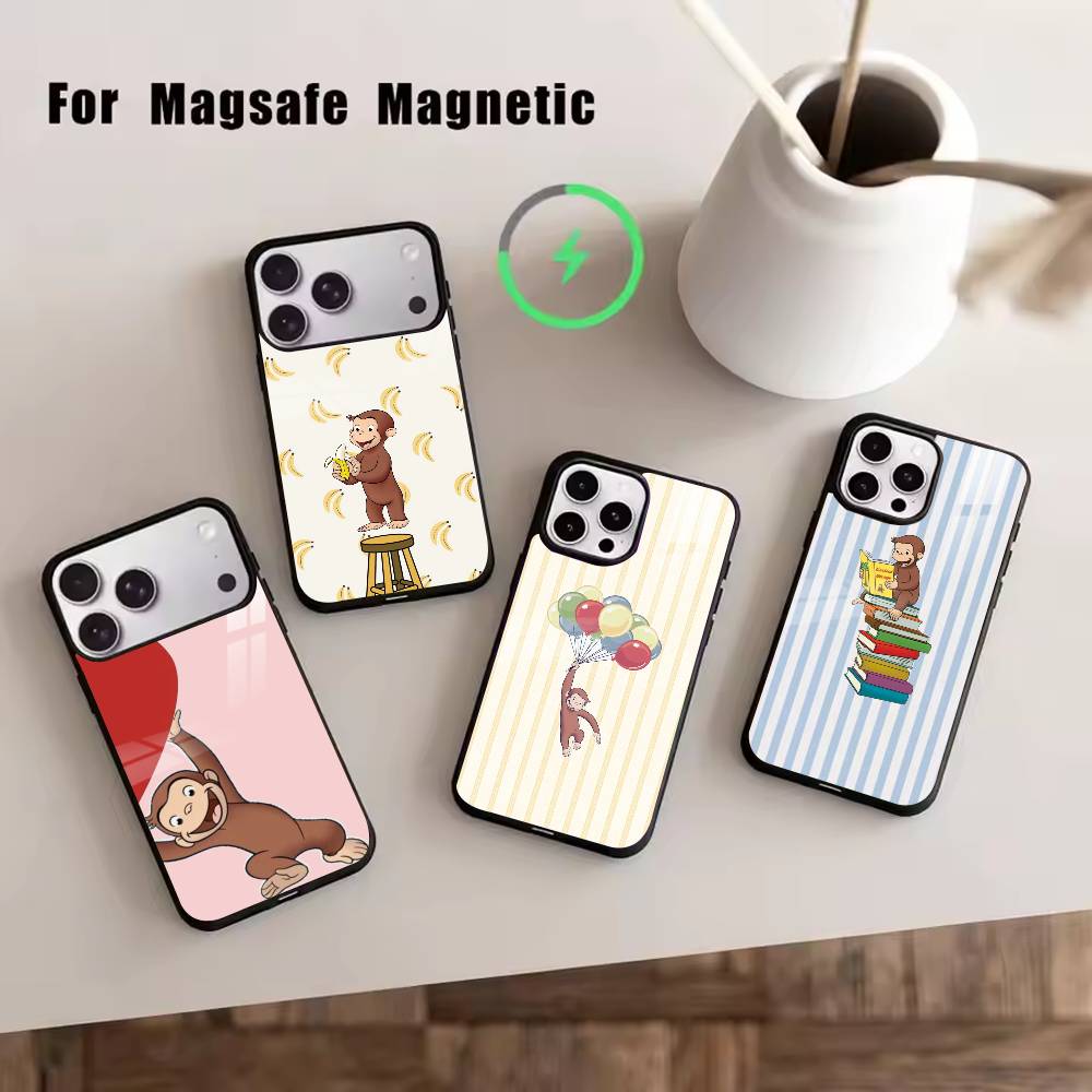 M-C-Monkey-Curious George Phone Case For iPhone17,16,15,14,13,12,11 Plus,Pro Magnetic with Magsafe Wireless Charging