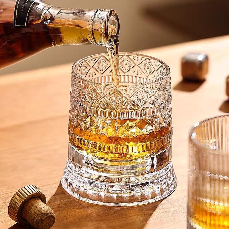 280ML Rotating Whiskey Glass Creative Crystal Premium Beer Cup Str Relief Liquor Cup With Base Straight Drink Mold Wine Glass