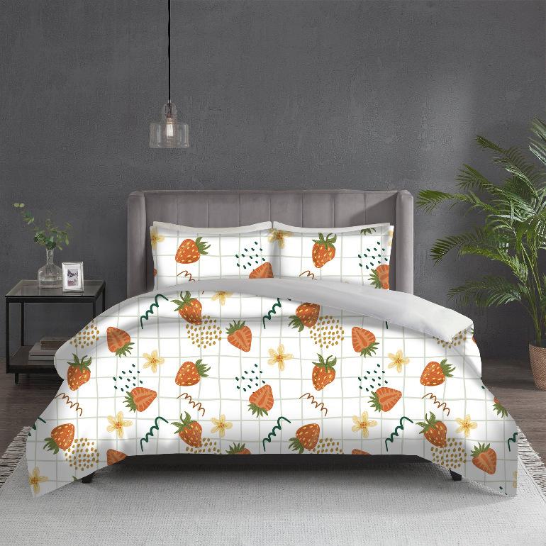 

3D Digital Printing Fresh Little Strawberry Cute Three-Piece Set, Princess Wind Bed Three-Piece Set 90*90cm