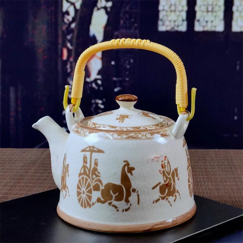 Ceainic din porțelan de uz casnic Oală din ceramică de mare capacitate cu apă rece Oală mare din porțelan, albastru și alb, cu mâner cu buclă