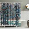 Artistic Bath Curtain Winter Trees Snow Stream Print Decor Shower Liner For Bathroom Home Decoration In Blue Green White Color W