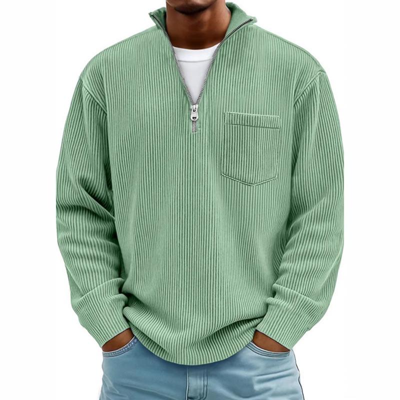 

Autumn Winter Men s Black Corduroy Quarter Zip Pullover Sweatshirt With Sweatshirt 5XL світло-зелений колір