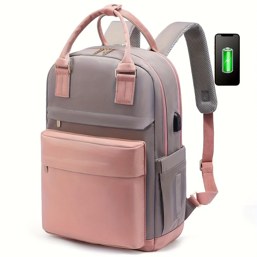 Fashion Large Capacity Laptop Backpack, White Oxford Cloth, Zip Closure, Hand Wash Only, Business Travel Bag with Side Pockets and Pen Slot
