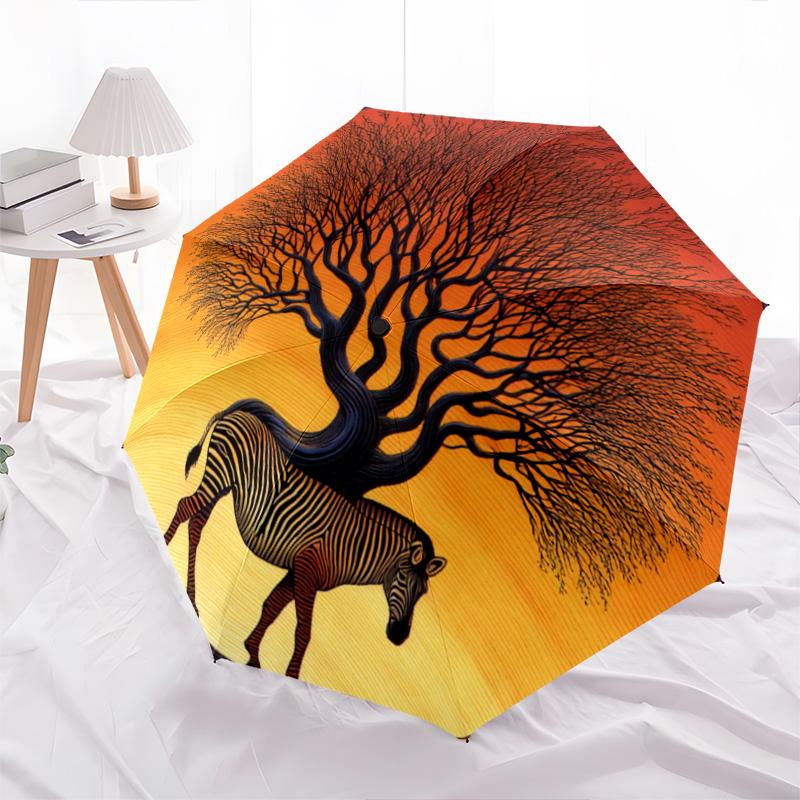 1 PC Automatic Folding Umbrella - Zebra Tree Pattern, Portable & Foldable Design with 8 Ribs, Christmas Birthday Gifts
