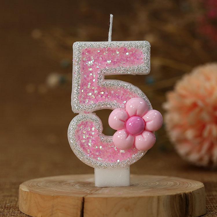 Romantic Pink Five-Petal Flower Number Candle for Cake Decoration