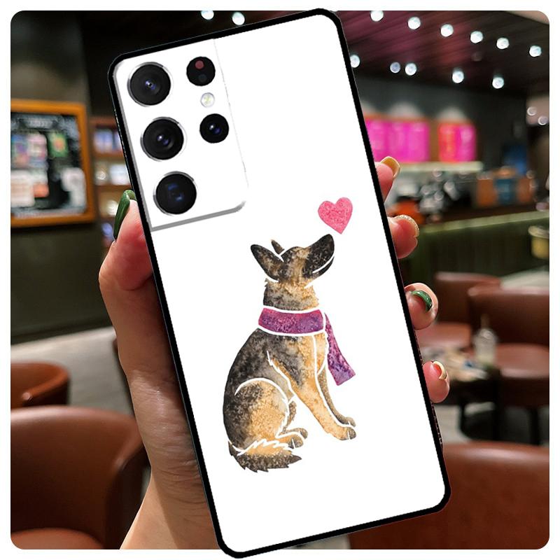 Cartoon German Shepherd Dog Silicone Case For Samsung Galaxy S23 S22 Ultra S21 S20 FE S8 S9 S10 Plus Note 20 Ultra Cover