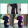 Summer Off Shoulder Wrap Dress With Slit In Stretch Polyester For Casual Wear
