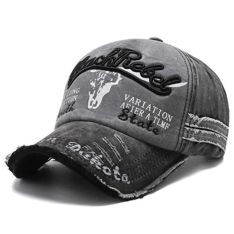 Unisex Retro Distressed Bull Head Baseball Cap with Sun Protection - Spring/Autumn