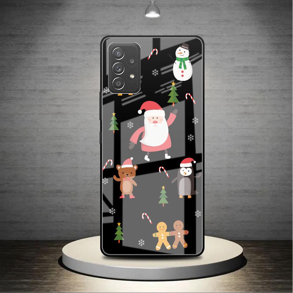 Glass Case For Samsung Galaxy A52 A71 A50 A51 A70 A21s A31 A72 A10 A12 A30 A22 5G Phone Cover  Snowman Christmas Cartoon