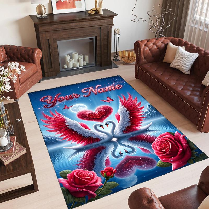 Hearts Theme Crystal Velvet Floor Rug Personalized Custom Name Text Warm Carpet Home Decoration