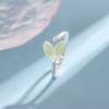 New Fashion Creative Temperament Sweet Opal 925 Sterling Silver Jewelry Green Leaf Female Crystal Opening Rings   R232