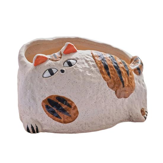 Cute Cat Planter, Cartoon Kitty Ceramic Plant Pot, Decorative Flowerpot with Drainage Hole for Succulents Cacti Small Plants Indoor Outdoor Decor