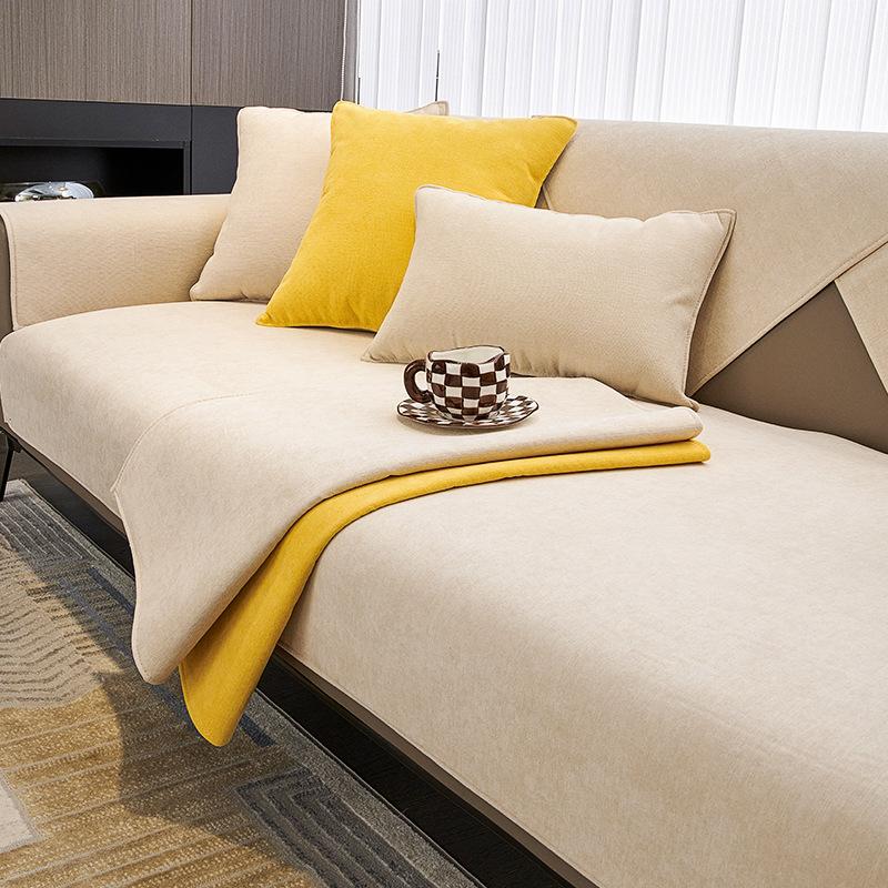 

Chenille Solid Color Sofa Cushion Four Seasons Universal Thickened Non-Slip Living Room Leather Sofa Cover Backrest Towel Armrest Cover Cloth 70*70