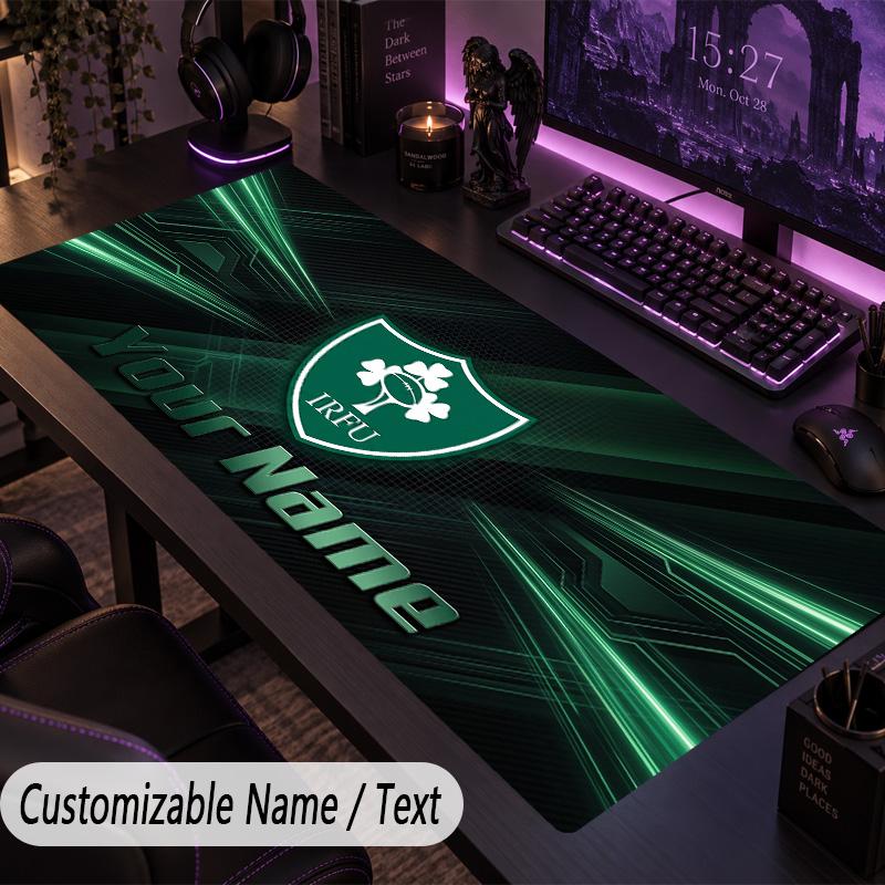 Large Mouse PadIreland Rugby Custom Name Text Personalized Desk Mat Non Slip Gaming Pad