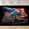 American flag photographic backdrop, red, white and blue stripes, vintage truck, party decoration, banner2888