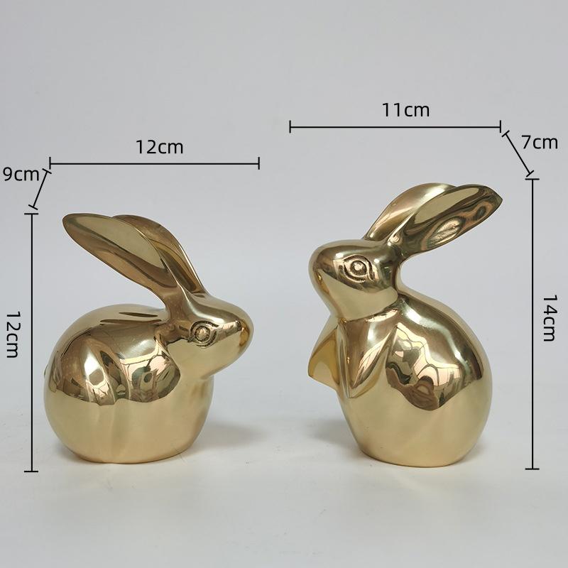 Brass Handicrafts Golden Rabbit Simulation Animal Sculpture Rabbit Zodiac Figurines Metal Figurine Home Decoration Accessories
