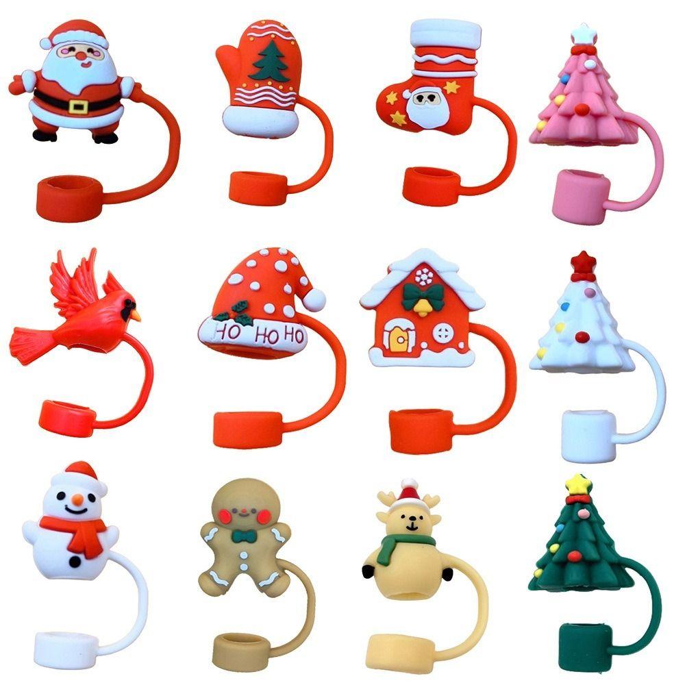 Opakovaně použitelná silikonová zátka na brčko Silikonové krytky na konce brček Nový uzávěr proti prachu na pití Vánoční dekorace